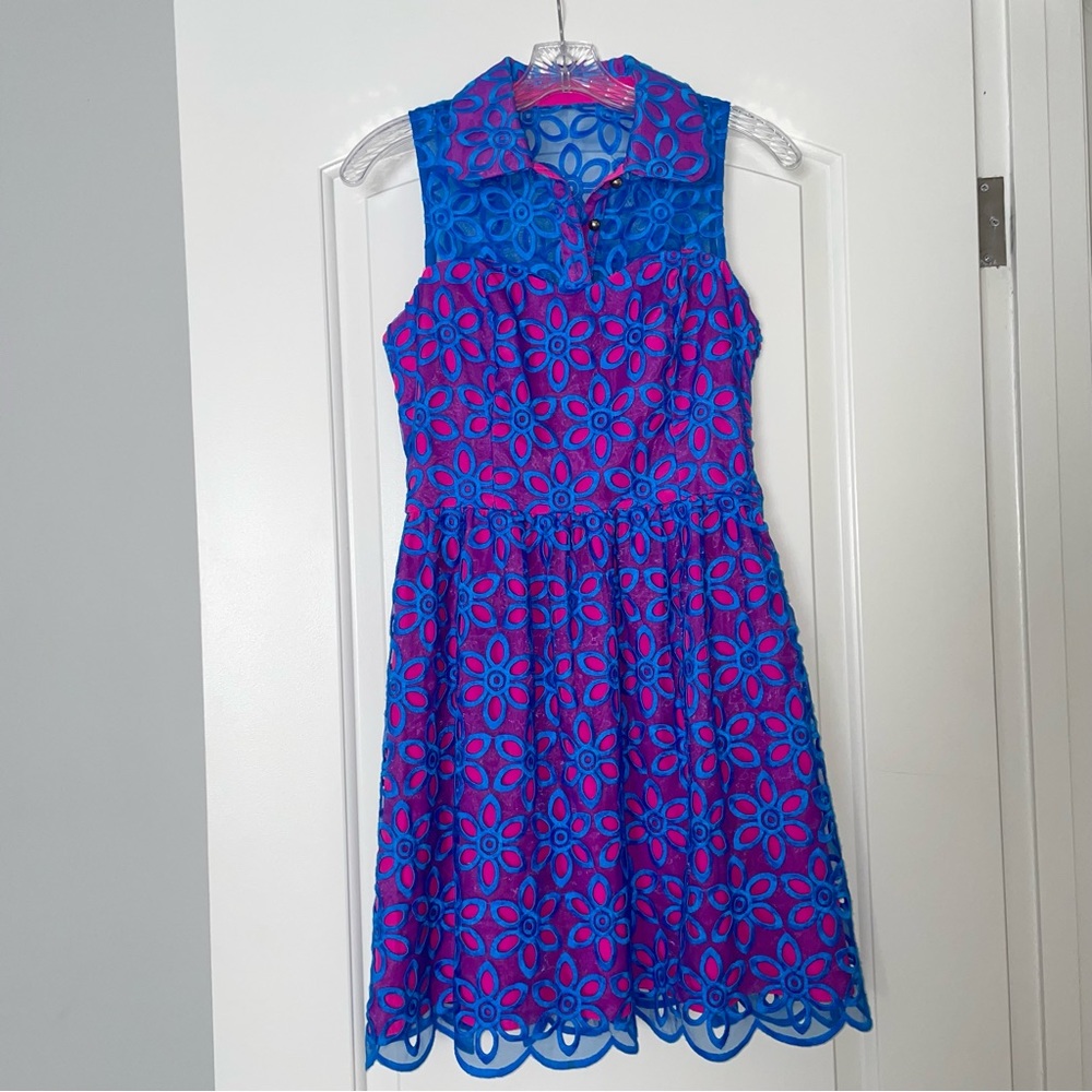 Size 0 Lilly Pulitzer Blue & Hot Pink Dress.  Worn only once!
